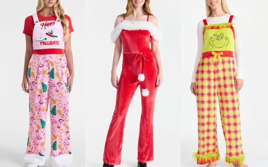 Three different christmas jumpsuits