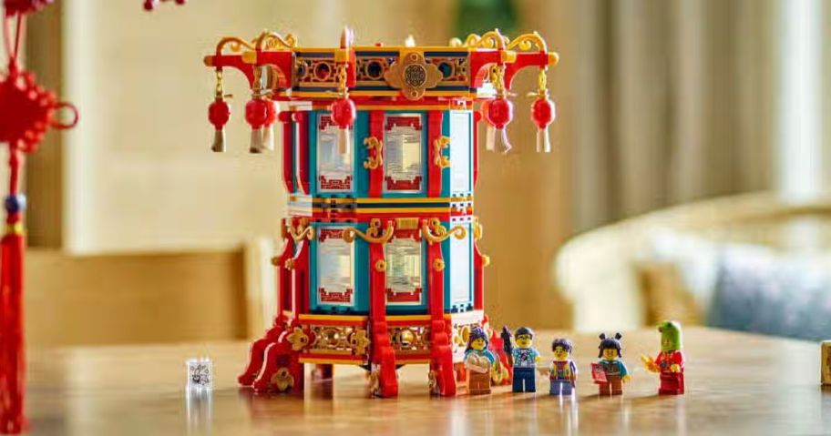 A LEGO lantern set on a table 