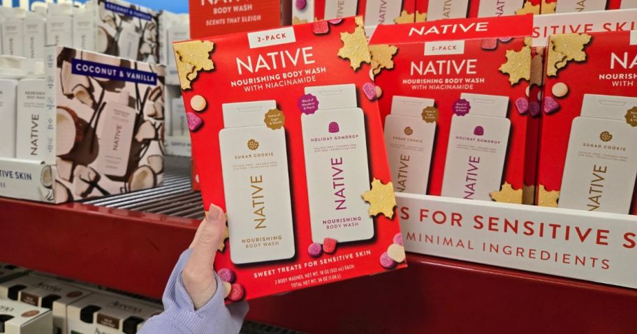A person holding a box of Native body wash