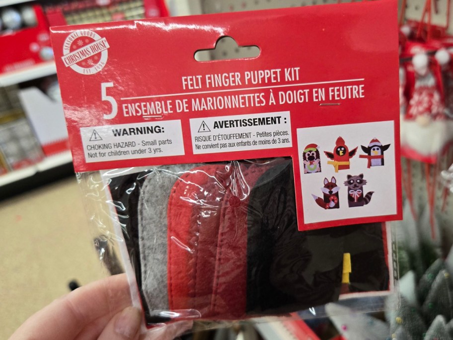 hand holding felt finger puppet kit 