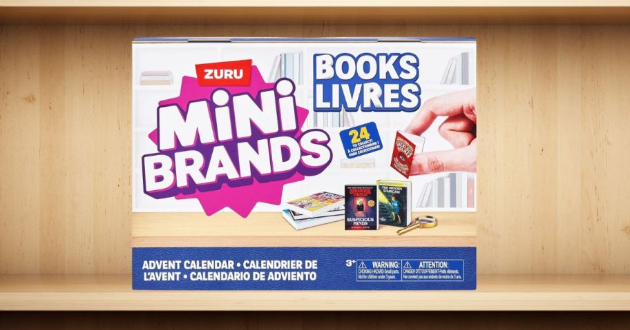 Mini Brands Books Advent Calendar box in book shelf