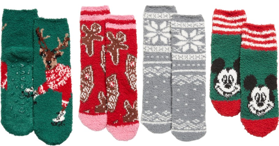 assorted old navy cozy socks with colorful prints