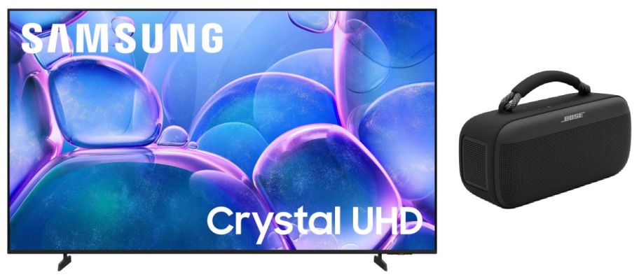 tv next to portable speaker