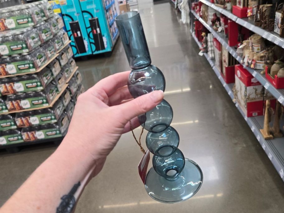 Blue Medium Candleholder in hand in store