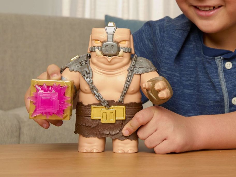kid playing with Minecraft Battle Mode Great Hog Large Action Figure