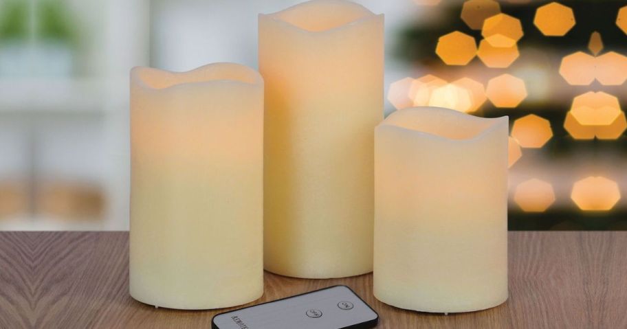 Fitz & Floyd LED Flameless Pillar Candle 3-piece Set