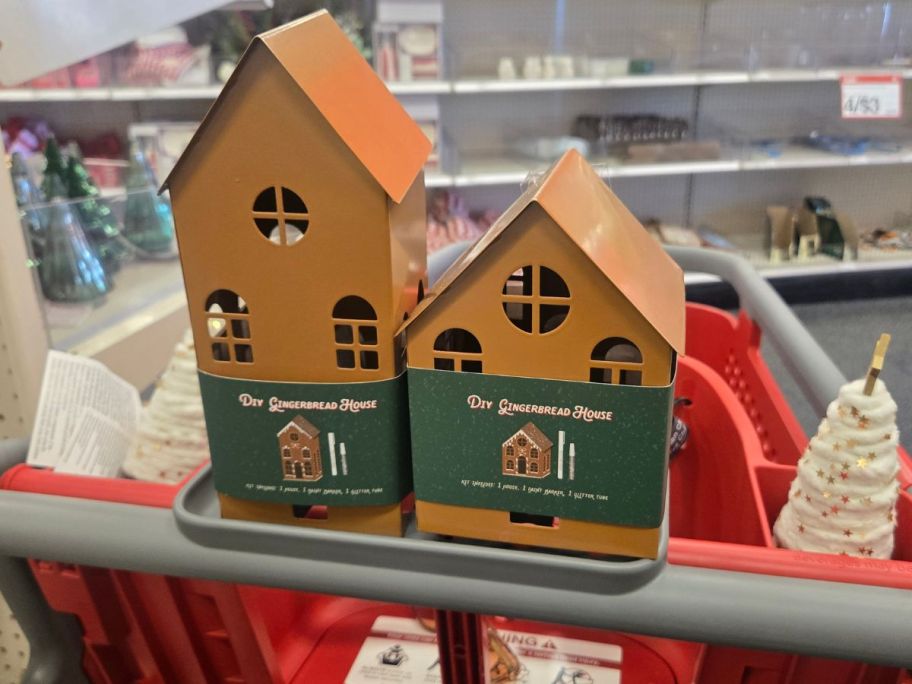 diy gingerbread houses on cart in store