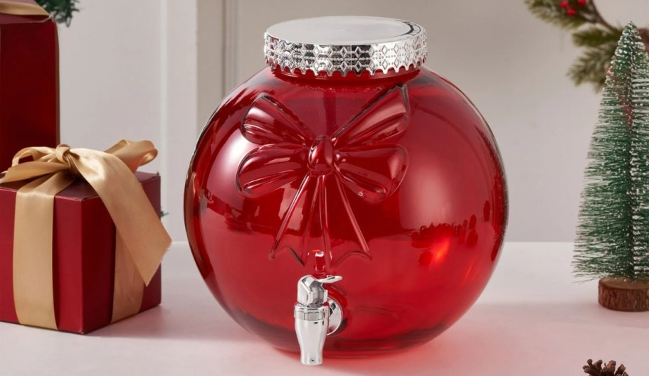 red christmas ball ornament drink dispenser