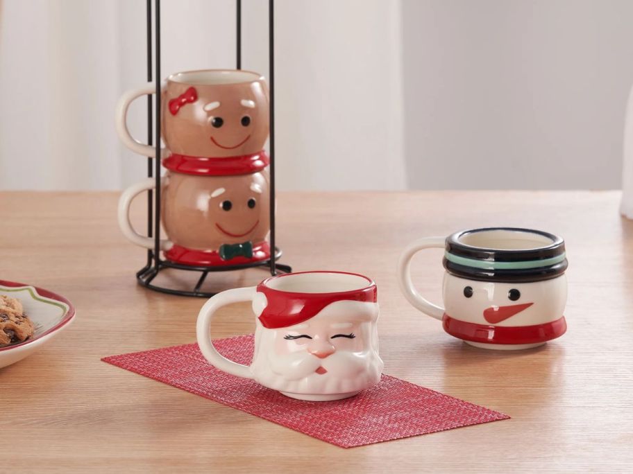 christmas stacking mugs on table