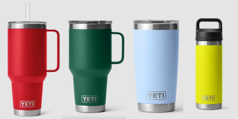 red green blue and yellow tumblers