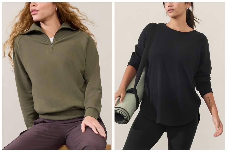 Athleta Easy Fleece 1:4 Zip Sweatshirt and Presence Sweatshirt