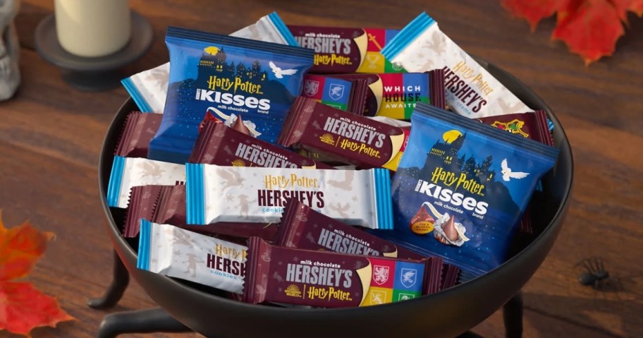a bowl of Hershey's Assorted Flavored Harry Potter Halloween Candy