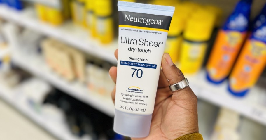 Neutrogena Ultra Sheer Dry-Touch Sunscreen SPF 70 3oz in hand in store