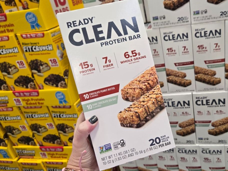 A Box of Ready Clean Protein Bars at sam's Club