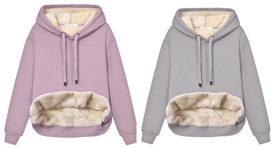 two Sweaters with hoodie in purple with gray