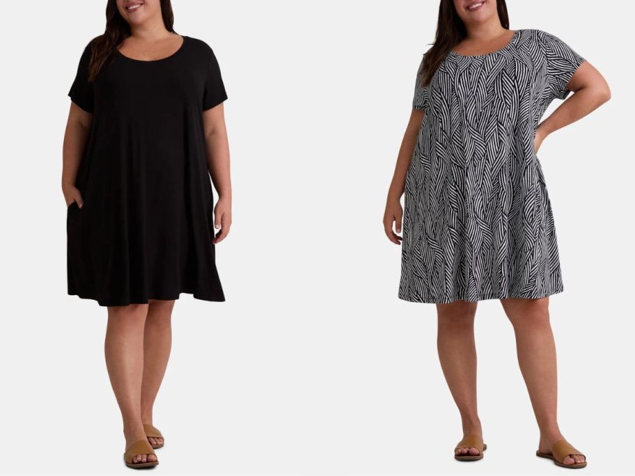 Stock images of two women wearing Terra & Sky Women&rsquo;s Plus Size Swing Dresses