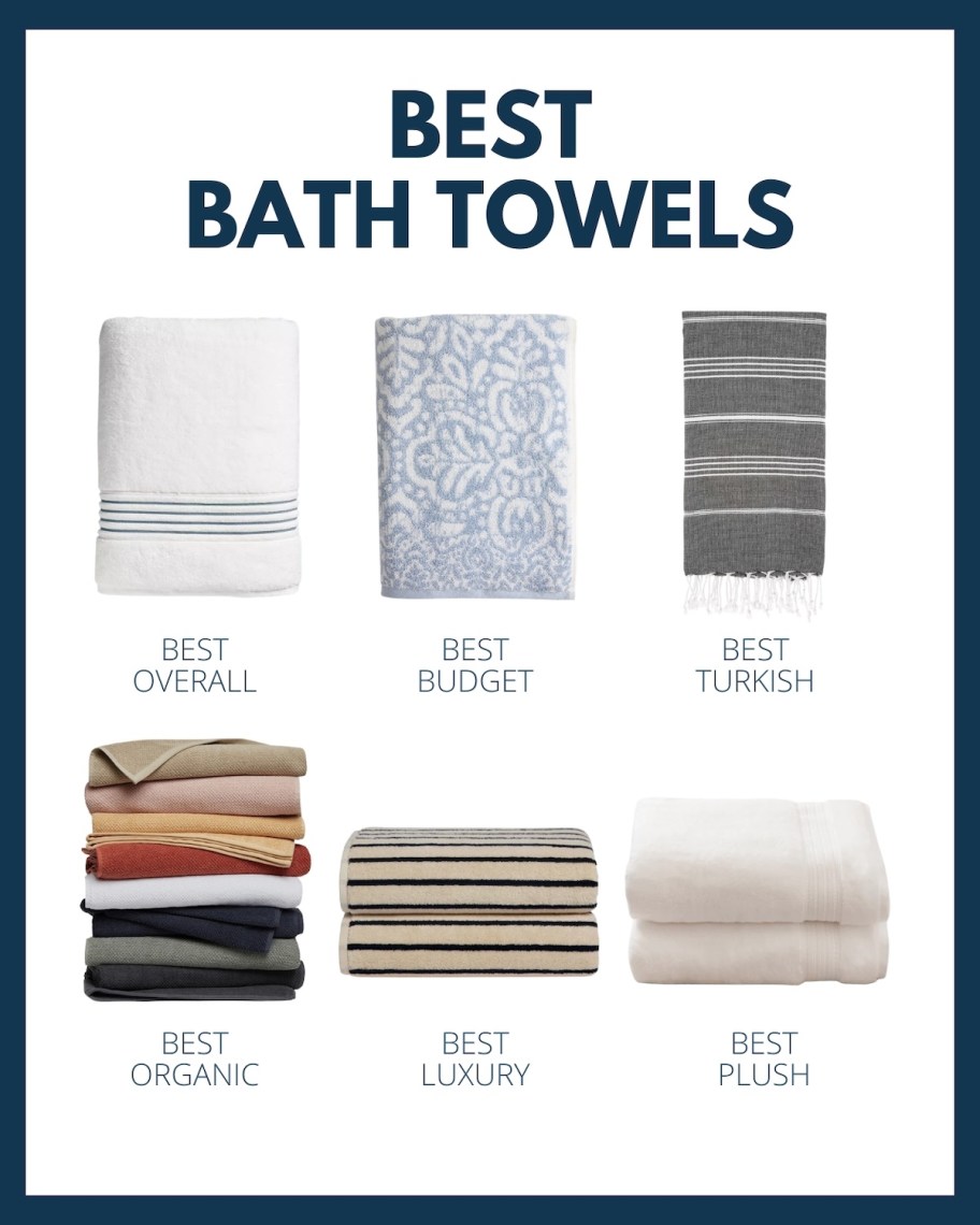 best bath towels collage with different rated towels