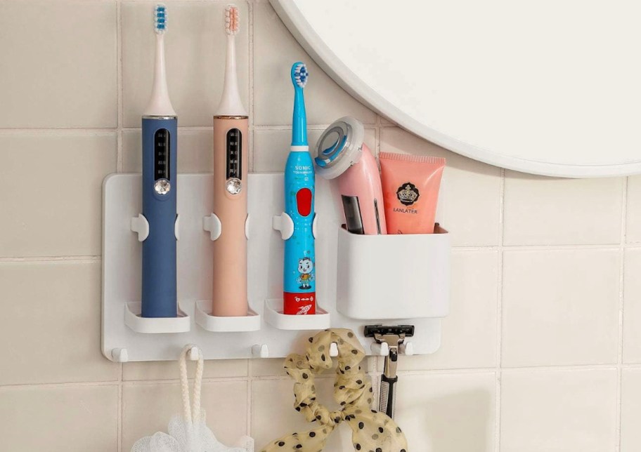 toothbrush holder on bathroom wall
