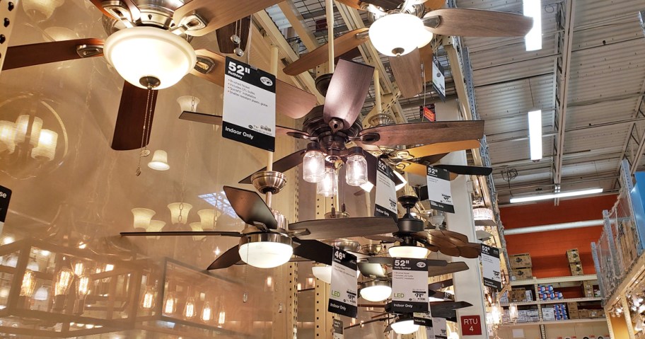 ceiling fans on display in home depot store