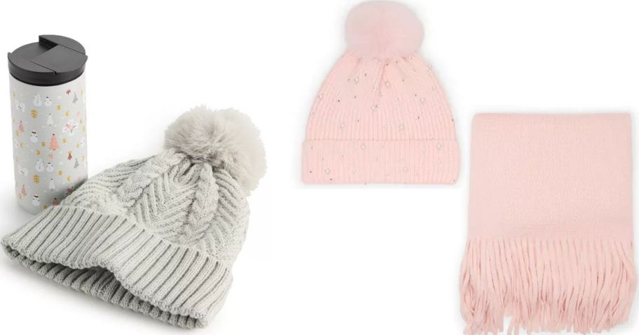 Stock images of winter hat and cup and hat and scarf sets from Kohl's