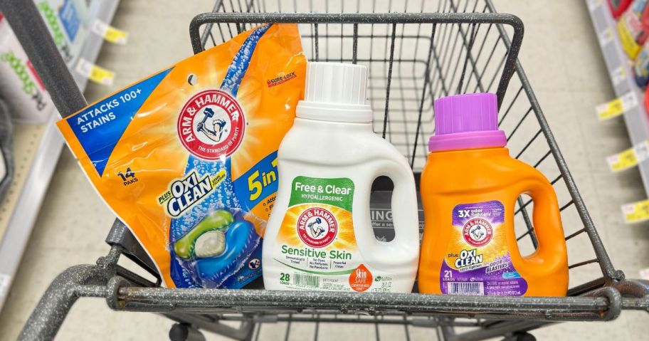 arm & hammer laundry detergents in cart in store