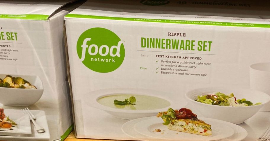 food network dinnerware set box on shelf in store