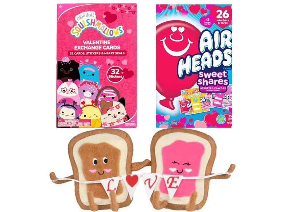valentines cards, candy and pop tart decor 