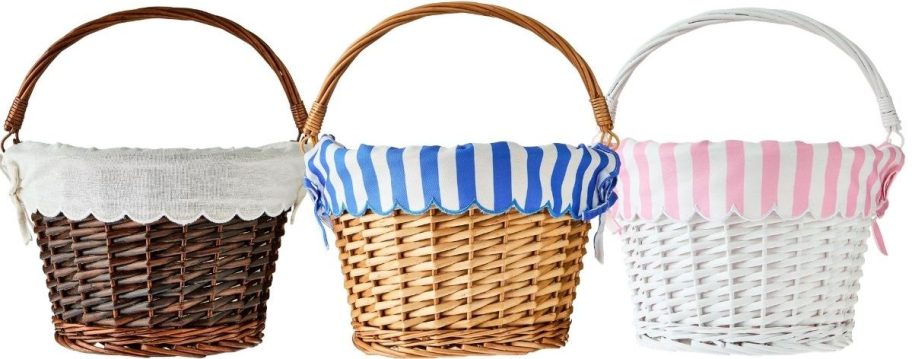 wicker baskets with scalloped liners in 3 different styles