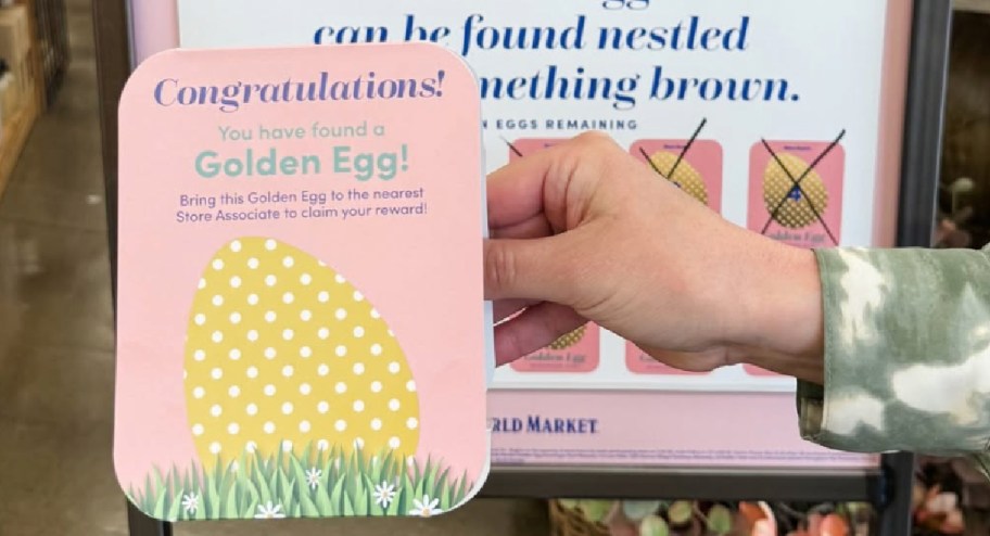 hand holding a world market golden egg paper