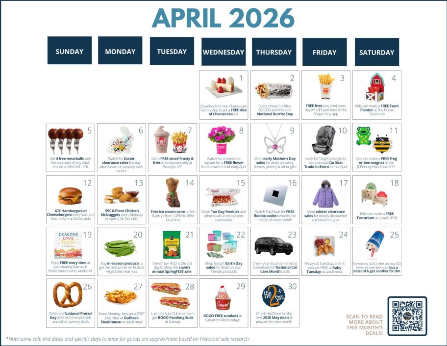 calendar of April sales