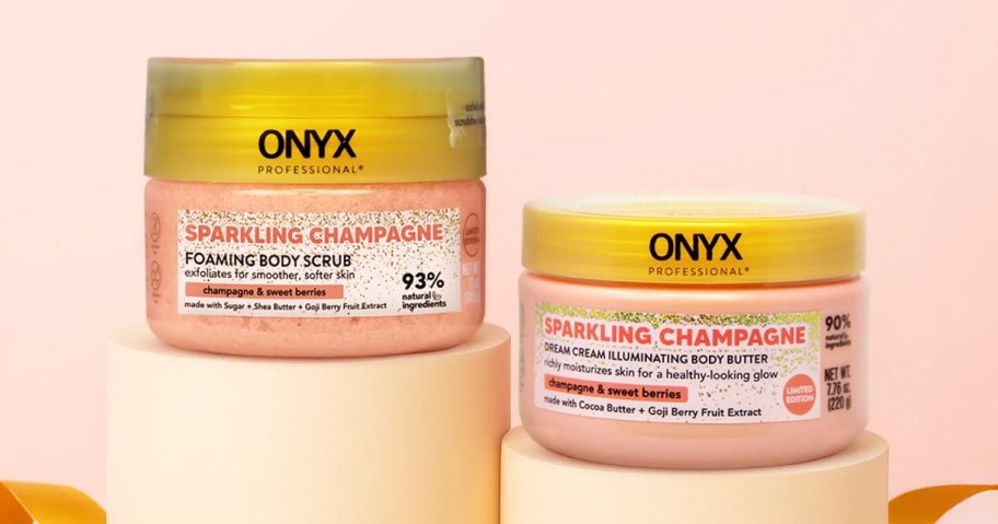 two jars of ONYX Professional Body Butter & Scrub