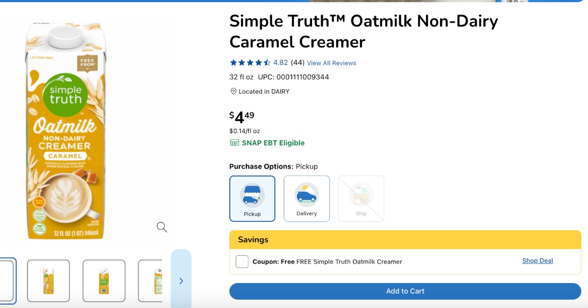 Kroger Coupon for free oatmilk