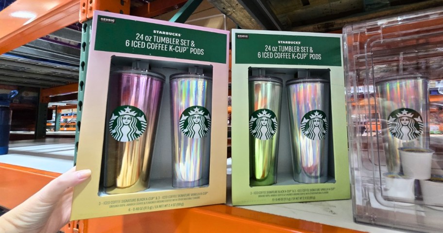 starbucks tumbler gift set boxes with k-cups at costco
