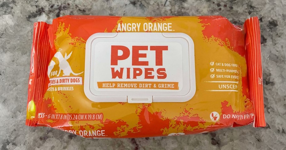 package of pet wipes on a counter