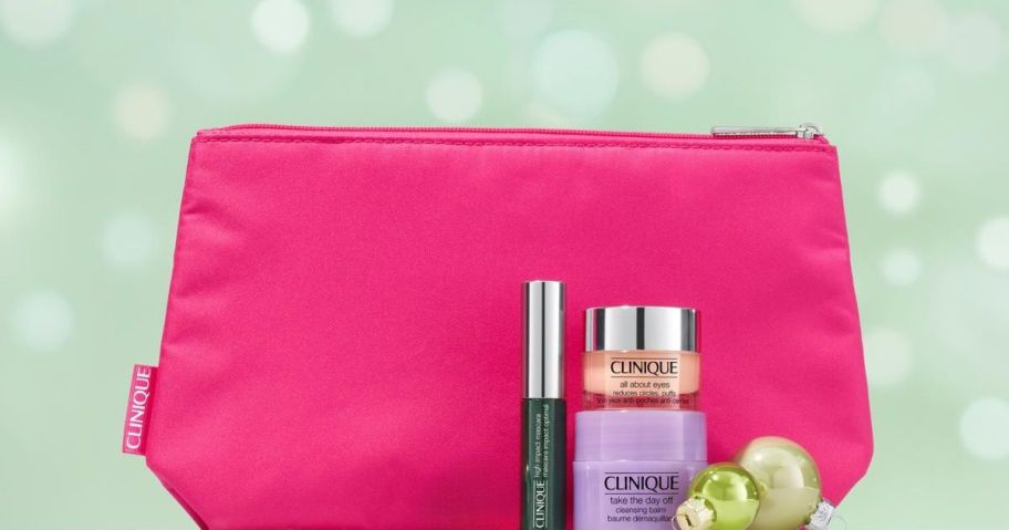 3 piece clinique gift set with pink bag