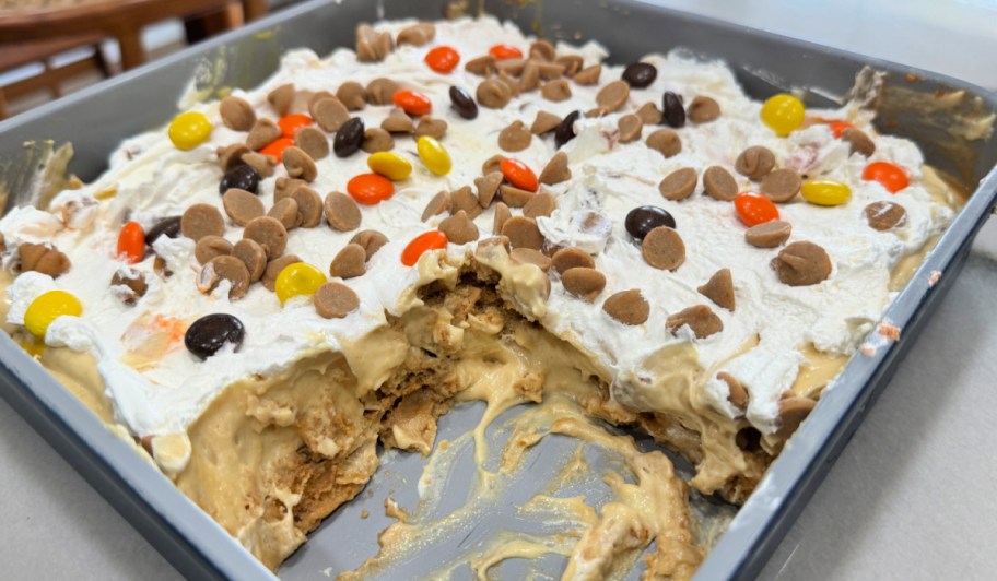 nutter butter no bake cake in a pan 