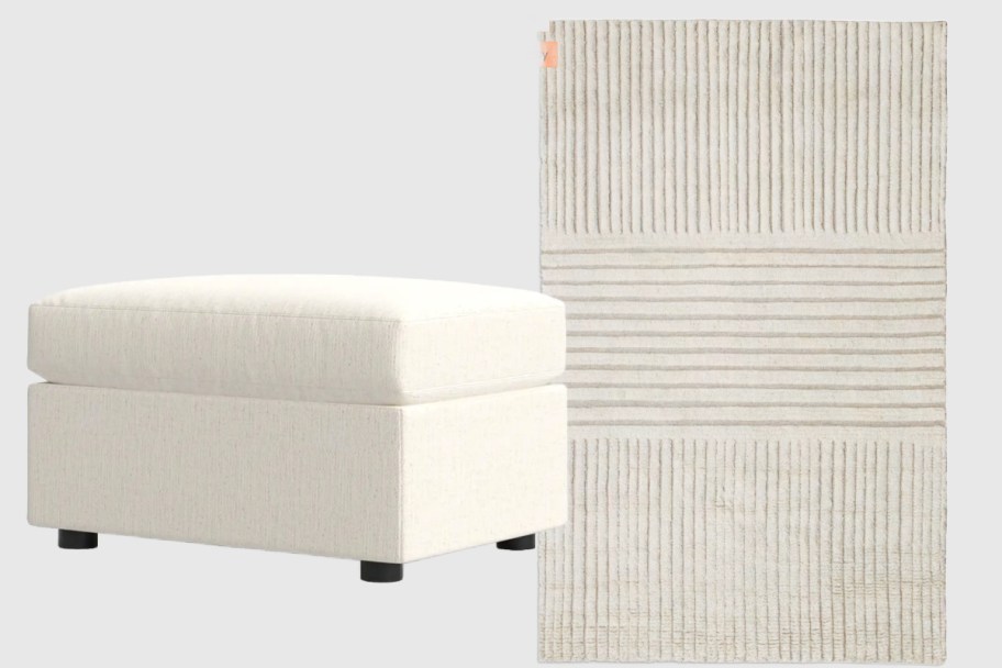 beige ottoman and rug