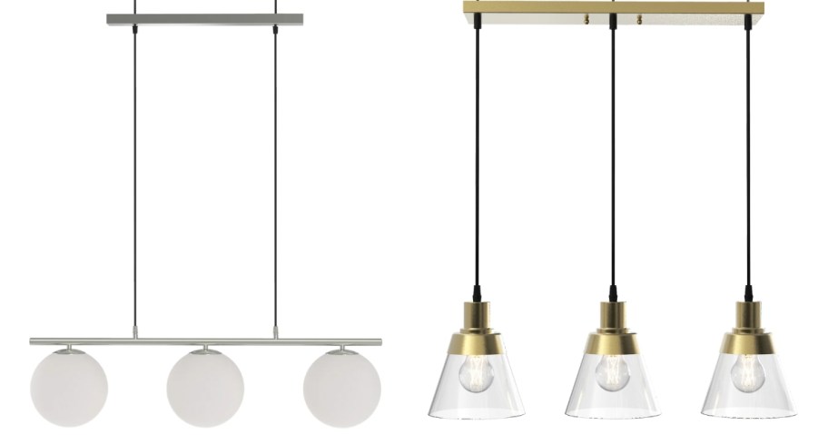 two pendant lights with glass globes