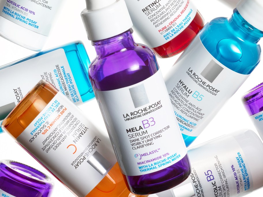 colorful bottles of La Roche-Posay serums
