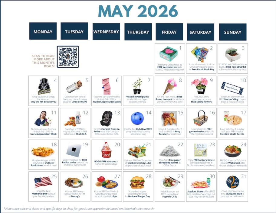 may 2026 monthly sales and freebies calendar