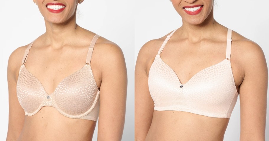 two women wearing different bras