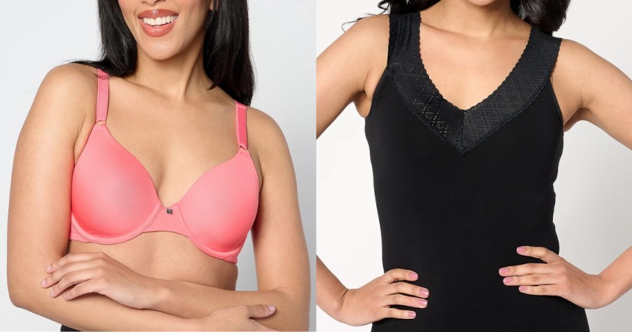 woman wearing a pink bra and woman wearing a black tank