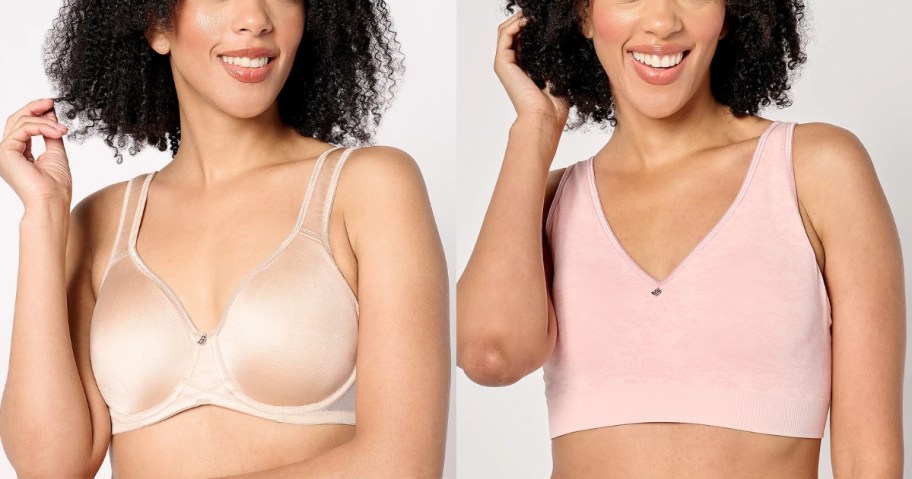 two women wearing different bras