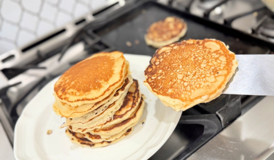 large stack of sourdough pancakes 