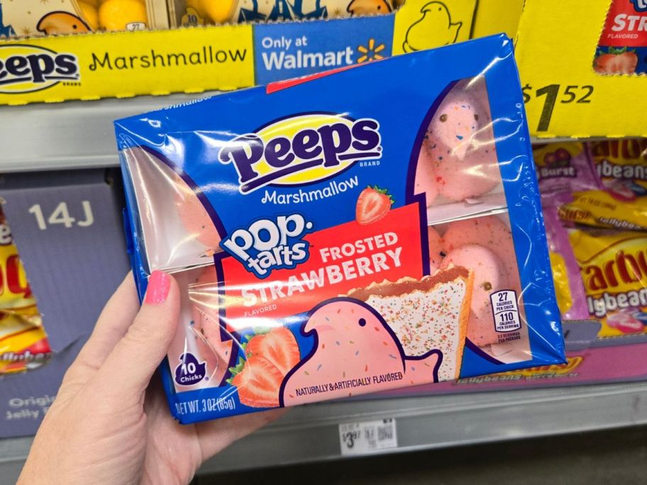 Pop-Tarts Frosted Strawberry peeps in hand in store