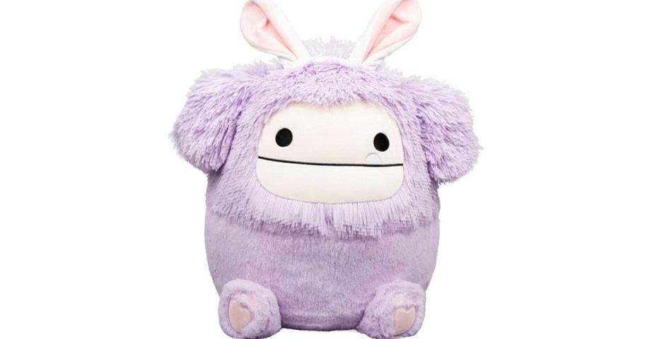 purple bigfoot plush with bunny ears 