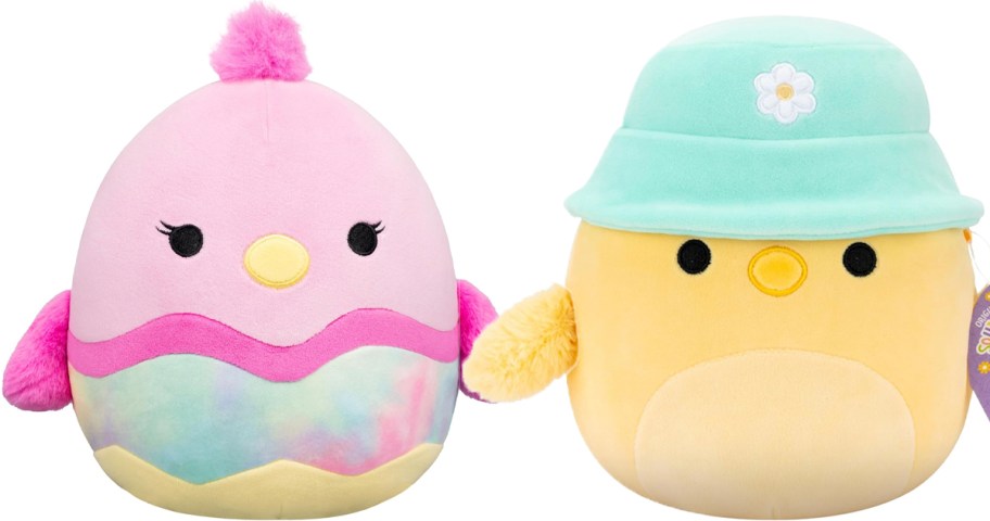 pink and yellow chick plushes 