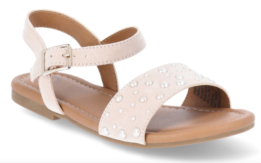 white sandals with pearls on them