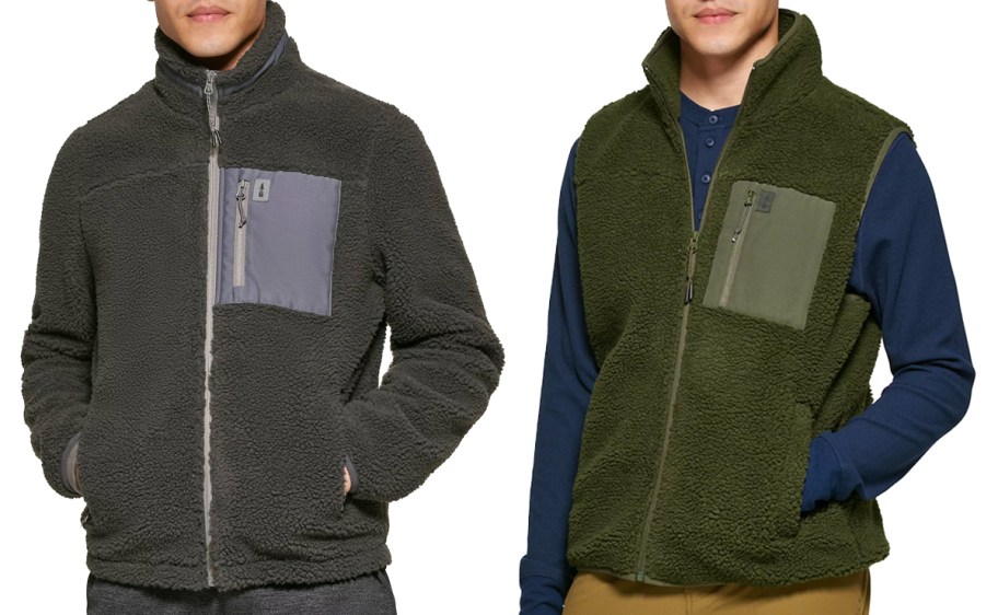 two men in fleece jackets and vests