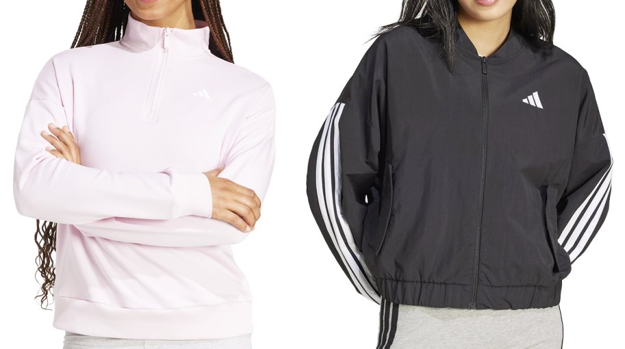 two women in pink and black jackets